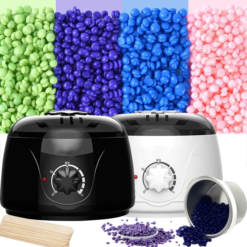 Waxing Kit, Painless Hair Removal Wax Warmer with 4 Bags 400g Hard Wax Beans for Full Body, Legs, Face, Eyebrows & Bikini— Ideal for Women & Men