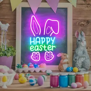 Happy Easter Neon Sign, USB Powered LED Wall Mount Light with Dimmable Switch, Wall Mount Decorative Novelty Light for Bedroom, Room, Lawn, Yard