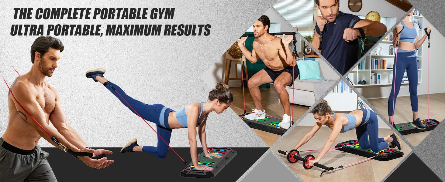 LALAHIGH Home Gym Kit, All-in-One Fitness Equipment with Push-Up Board, Resistance Bands with Bar, Pilates Bar, Pulley and Multi-Functional Training Board for Exercise Strength Training, Stable and Portable Home Workout Equipment