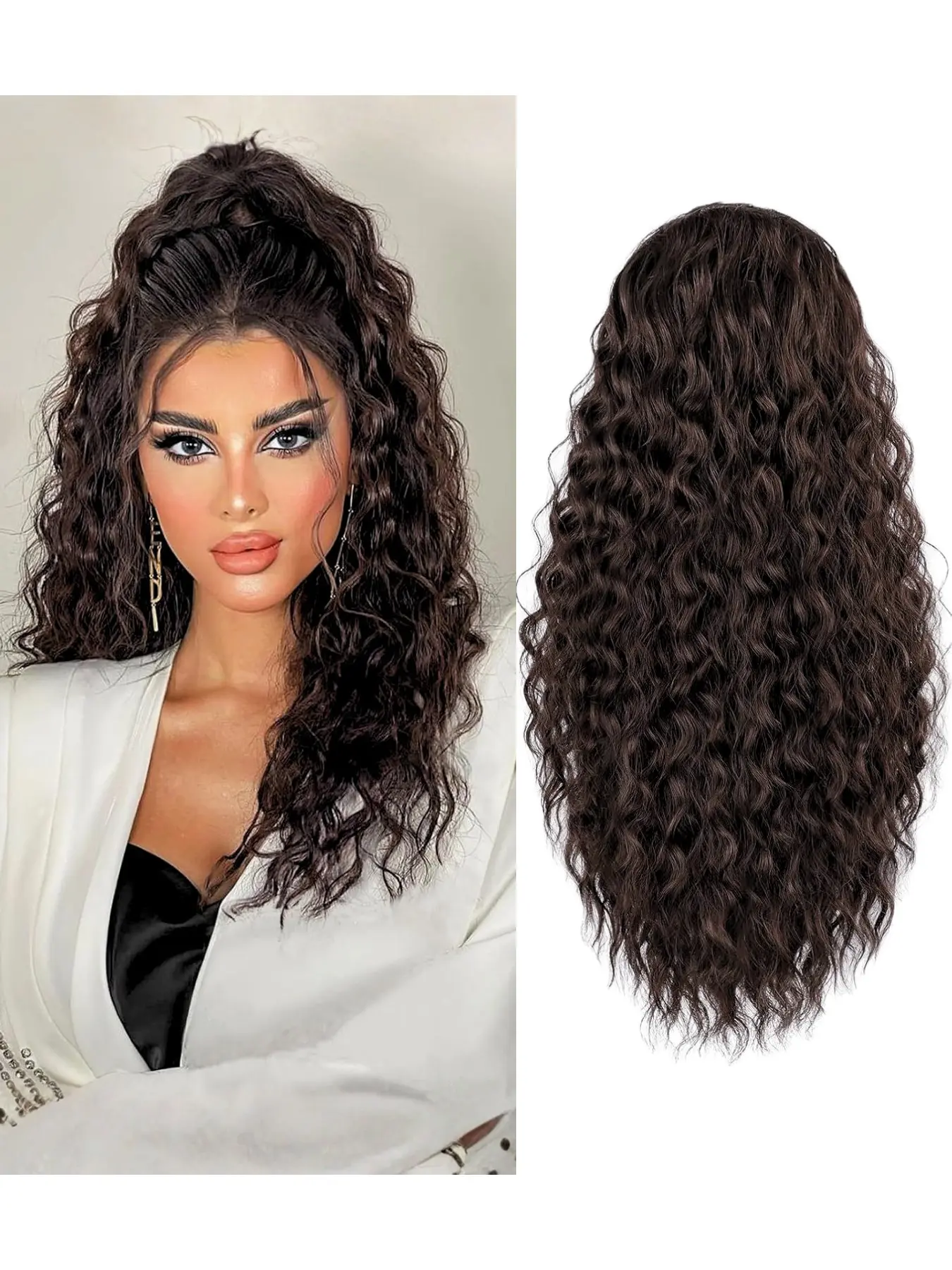 Synthetic Hair Extension Ponytail with Drawstring, 14 Inch Medium-Length Water Wave High Ponytail, Elegant Style for Daily Wear, Synthetic Curly Wavy, Wavy Curly Ponytails, Synthetic Ponytail Hairpieces