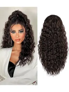 Synthetic Hair Extension Ponytail with Drawstring, 20 Inches Long, Wave Pattern, High Ponytail Style, Suitable for Daily Wear, Women