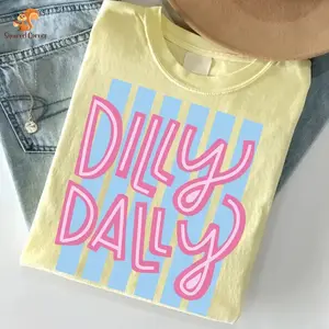 Comfort Colors Dilly Dally Colorful Stripe T Shirt, Preppy Girly Shirt, Summer Tee, Trendy Graphic Top, Spring Outfit, Casual Wear - Squirrel Corner
