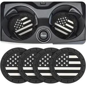 4 Pack Car Cup Holder Coasters, Colored American Flag US Flag Insert Car Cup Coaster, 2.75 Inch Anti Slip Shockproof Embedded Drink Mat, Vehicle Interior Decor Accessories