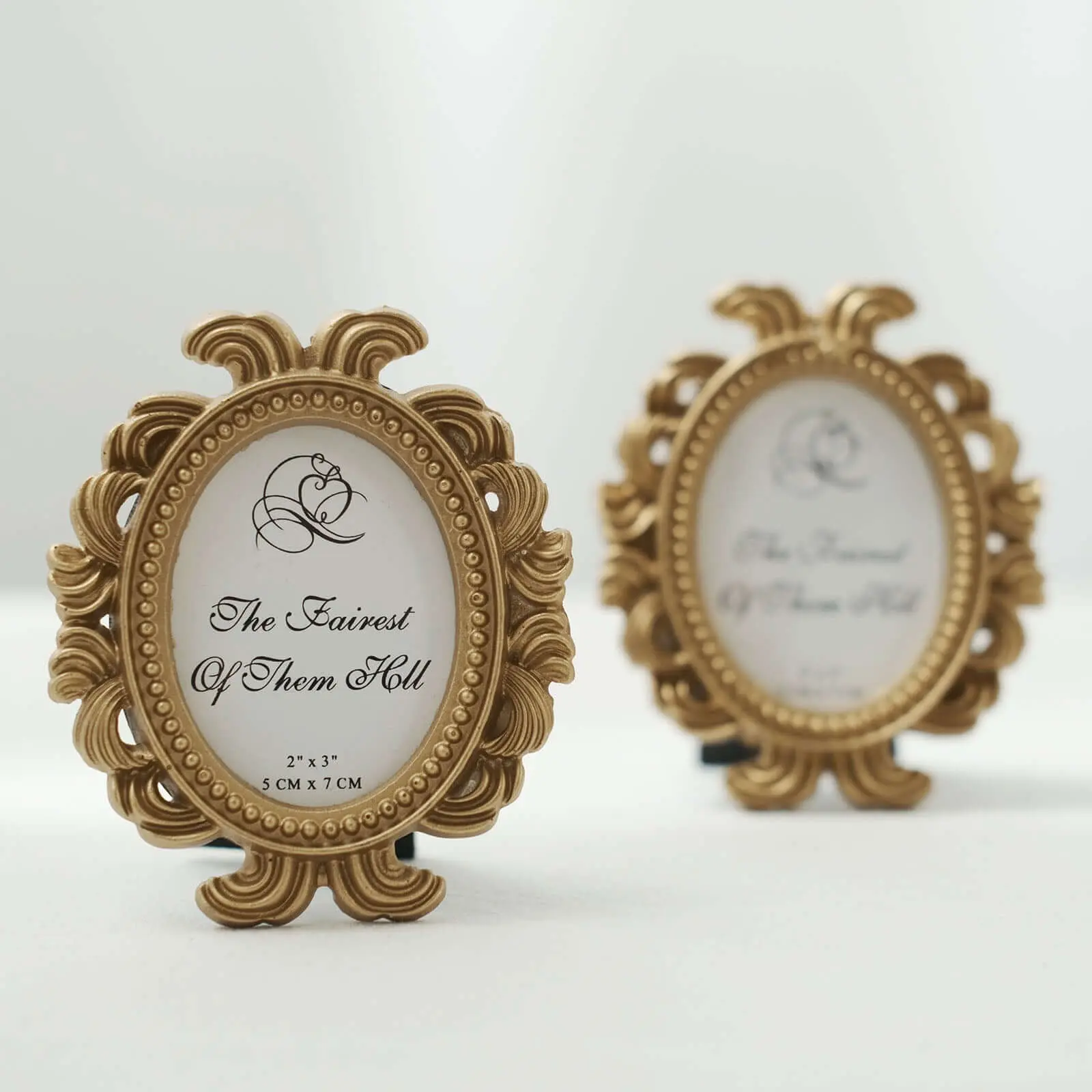 4-Pieces Golden Frame Photo Holders, Gold Resin Baroque Oval Beaded Edge Decorative Picture Frames - 4" Table Decor, Beaded Place Card Holders for Weddings & Parties