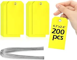 200 Pcs 4 3/4" x 2 3/8" Wire Tags Labels Plastic Shipping Tags for Labeling Tag with Wire for Labeling Blank to Write On for Equipment Car Parts Storage (200, Yellow, 4 3/4" x 2 3/8")