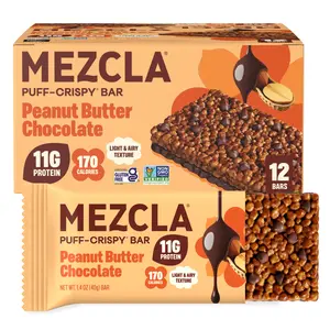 Mezcla Peanut Butter Chocolate Protein Packed Snack - 10g Protein, 170 Calories, Vegan, Soy-Free, Gluten-Free, Kosher, Non-GMO, 1.4 oz Bar