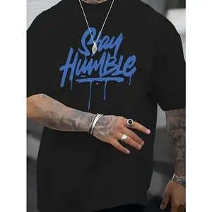 Blue Dripping Letter Graphic, Casual Short Sleeve Round Neck Summer Top, Machine Washable Relaxed Fit Tee for Men & Teens funk  volume  shirt Cotton Menswear apparel Soft T-Shirt