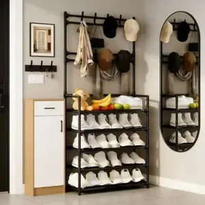 5-Tier Multifunctional Freestanding Entryway Shelf - Heavy-Duty Double Row Shoe Rack Organizer, Multi-Level Shoe Storage & Coat Holder
