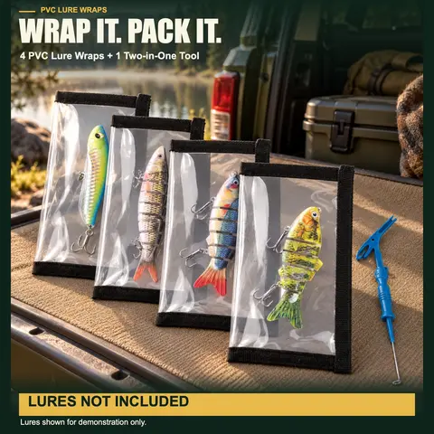 Fishing Lure Wraps 4 Pack with Bonus Hook Remover & Knot Tying Tool, Clear PVC Fishing Hook Covers, 7.87" x 3.94" Lure Protectors for Treble Hooks, Helps Prevent Snags & Tangles,toolupgrade