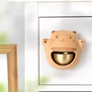 1pc Fortune Cat Doorbell, Japanese-Style Wood Dopamine Copper Bell, Entry Reminder Bell, Housewarming Gift, Home Decoration Entrance Bell For New Homeowners