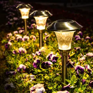 【Spring Glow Up】GIGALUMI 8 Pack Solar Pathway Lights, Solar Lights Outdoor Warm White, Waterproof Glass Stainless Steel Automatic Solar Outdoor Lights for Outside Patio, Yard, Lawn, Garden and Path (Silver Finish)