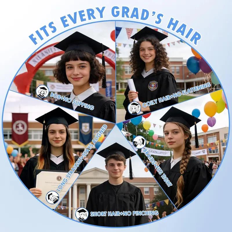 Graduation Cap Headband, Invisible Anti-Fall Grad Cap Holder Insert for Secure Fit, Clear Non-Slip Graduation Hat Accessories for All Hairstyles & Thick Curly Hair, Ideal Graduation Gift for Her/Students