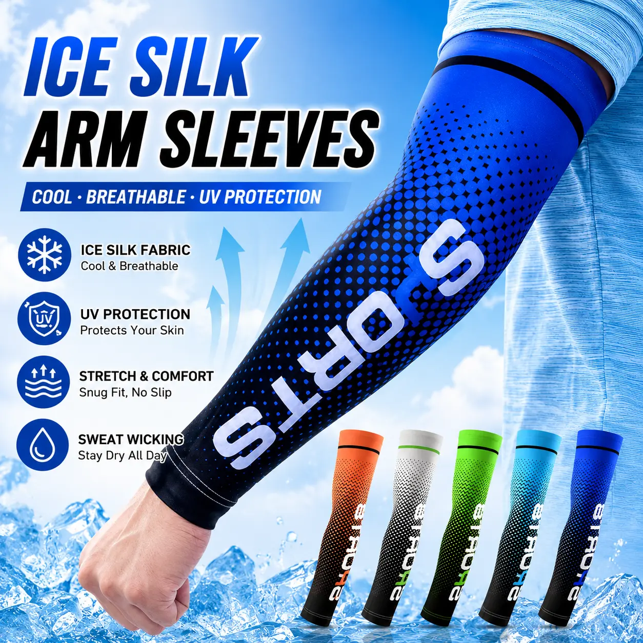 UV Protection Cooling Arm Sleeves, Breathable Ice Silk Compression Sleeves for Sports Outdoor Activities