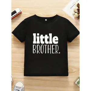 Little Brother Graphic T-Shirt for - Bold "LITTLE BROTHER" Text Print, Black Shirt with White Lettering, Casual Round Neck Short Sleeve Top, Matching Outfit Gift for Brothers, Year-Round Comfortable Wear