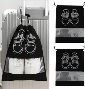 10PCS Transparent Window Shoe Organizer Bag, Drawstring Travel Shoe Pouch