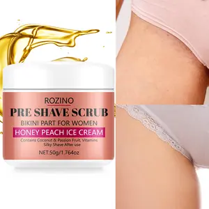 ROZINO Honey Peach Ice Cream Pre-Shave Scrub for Women Bikini Part - Skin Moisturizing & Exfoliating Formula - 50g - Gentle Exfoliation for Even Skin Tone