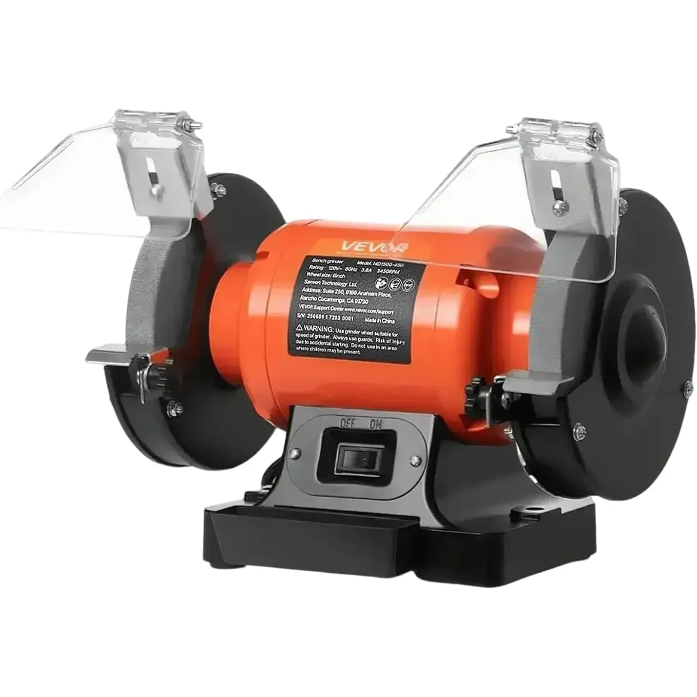 VEVOR Bench Grinder, 6-inch Single Speed Bench Grinder, 3450RPM High-Speed Table Grinders with 450W 3.8A Induction Motor, 36/60-Grit Grinding Wheel & Adjustable Eye Shield for Fast Sharpening Grinding