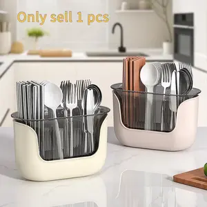 New High-End Divided Chopstick Holder, Kitchen Counter Water Drain Utensil Storage Box, Spoon and Chopstick Organizer, Home Breathable Chopstick Basket