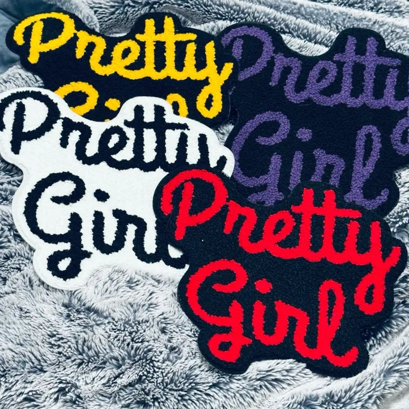 Elegant Cursive Script Patch - Chenille Applique with Smooth Cursive Lettering, Heat Transfer Iron-On, Self-Adhesive, Durable Stitching, Vibrant Color Options, Customizable Soft High-Quality Texture for Hoodies, Bags, Sewing Supplies