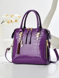 Crocodile Pattern Fashion Retro Handbag, Large Capacity Crossbody Bag, Stylish Design, New Women's Shoulder Bag for Travel Shopping, Embellished Shoulder Bag, PU Leather Bag, Fashionable Shoulder Bag