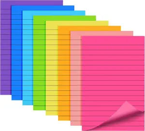 8 Pads Lined Sticky Notes 4x6, 8 Bright Colours, Perfect for Office Home School Desk Accessories, 40 Sheets/pad