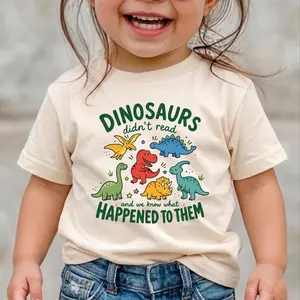 Dinosaurs Didn't Read Shirt, Funny Dinosaur Kids Tee, Cute Dino Toddler Shirt, Preschool Reading Graphic T-Shirt