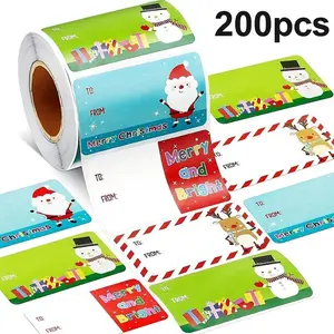 Adhesive Christmas Stickers, 1 Roll 200 Sheets Holiday Gift Labels for Wrapping, Gift Boxes and Festive Decor, Perfect for Christmas Gifts, New Year Gifts, Sister Gifts and Office Gift Exchanges