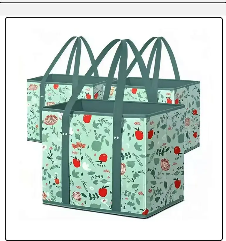 Reusable Grocery Bag with Handles, Structured Foldable Shopping Tote, Large Capacity Collapsible Grocery Basket for Supermarket, Farmers Market, Car Trunk and Picnic