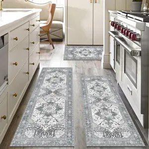 3-Piece Soft Non-Slip Kitchen Rug Set, Washable Floor Mats, Low Height Kitchen Area Rugs, Kitchen Runner Rug, Ideal for Kitchen Laundry Room Hallway Decor