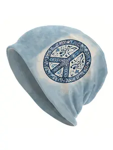 Biihudu Men's Unisex Knit Beanie, Love & Peace Design, Fashionable Polyester & Spandex Hat, No-Brim Cap for Sports & Casual W