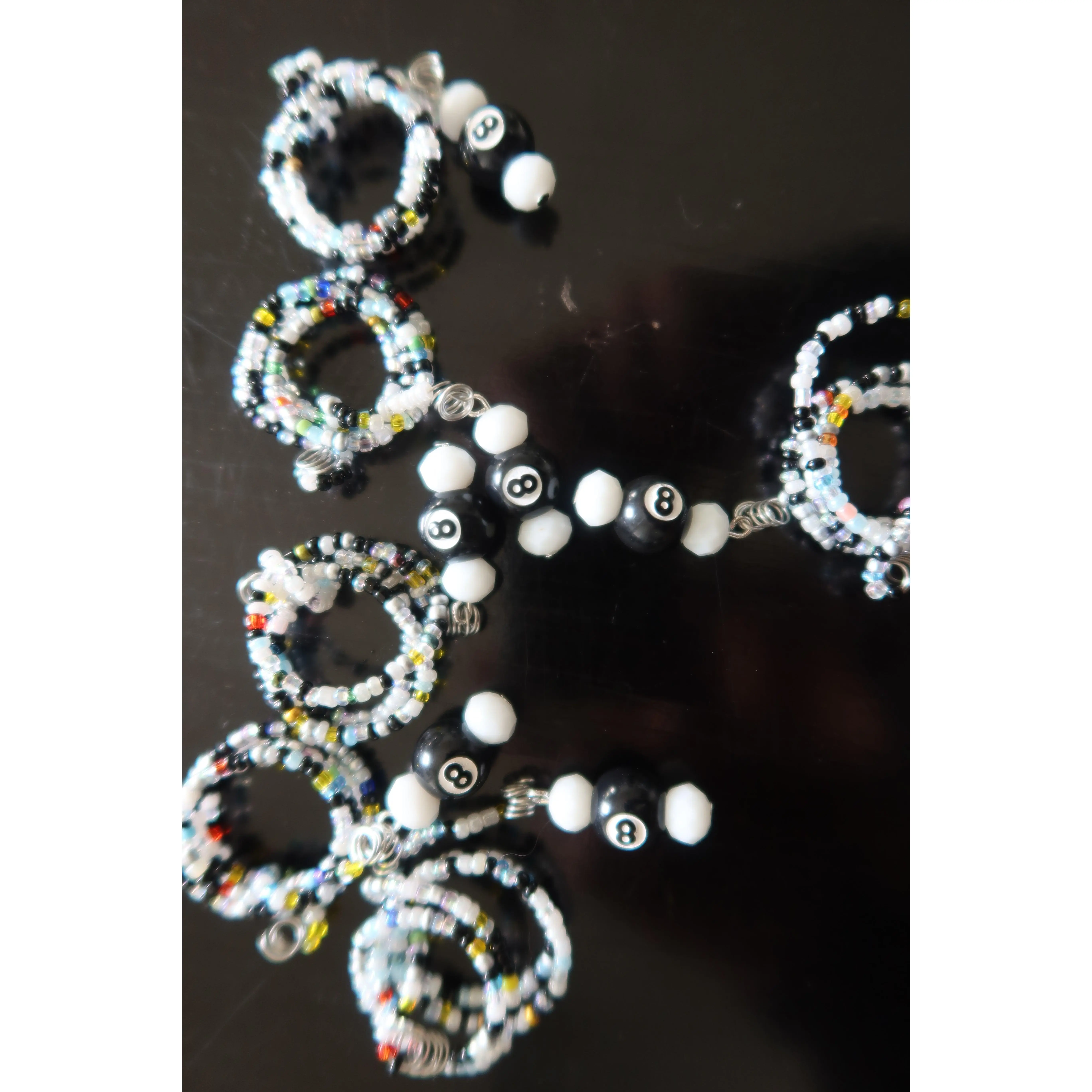 8-Ball Plant Wraps, Flexible Wire-Wrapped with 8-Ball Charm, Glass Beads & Seed Beads for Plant Decorating (Home Improvement, Garden Supplies), Black & White
