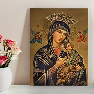 A Piece of Russian Orthodox Saint Icon Canvas Art Print, 12x16inch "Our Eternal Help" Lady, Modern Home Wall Decoration, Waterproof, Office, Bedroom, Dining Room, Bar Wall Art, Frameless, Perfect Gift and Decoration