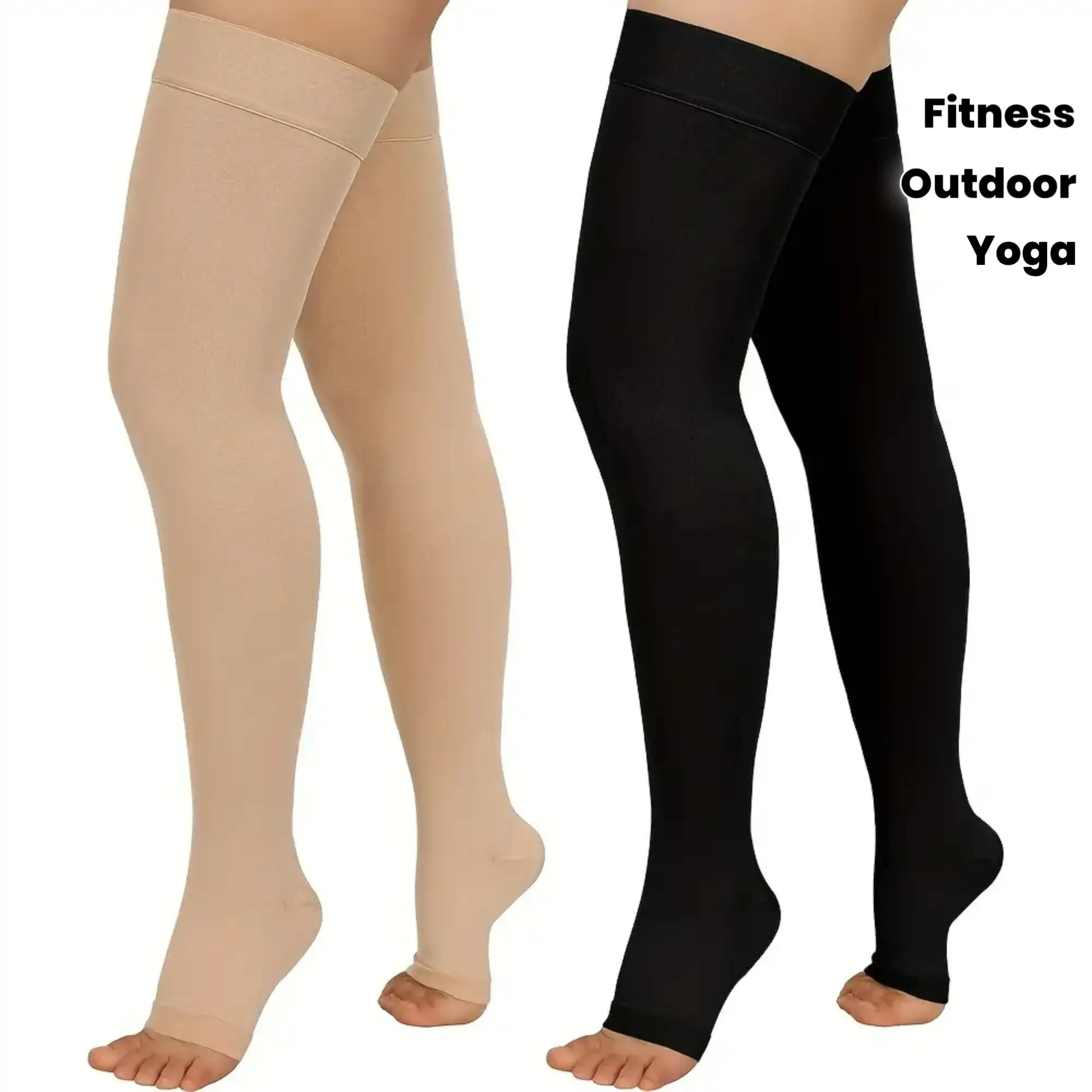 2-Pair Compression Socks for Men & Women, Thigh-High Support Design, Moisture-Wicking & Anti-Slip Protection, Suitable for Outdoor Cycling/Fitness/Dancing/Yoga