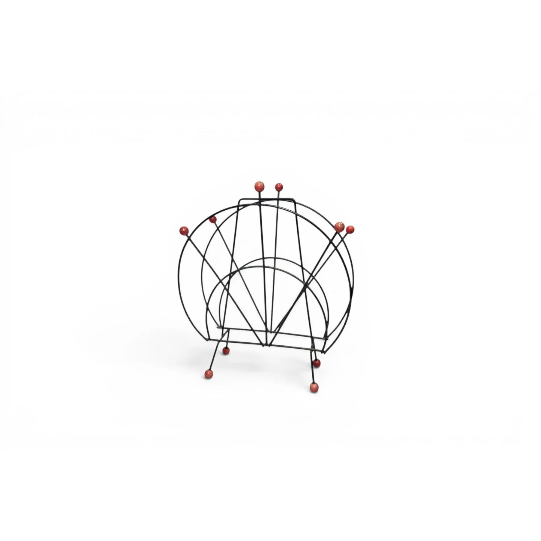 1950s ATOMIC MAGAZINE RACK IN STEEL + WOOD