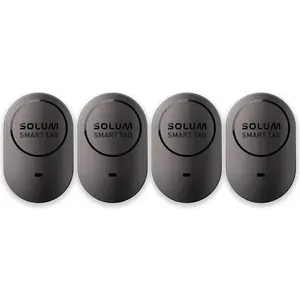 SOLUM Smart Tag 2.4 GHz Bluetooth Tracker, Key Finder, Item Locator, Tracking Device with IP43 Dust & Water Resistant, Compatible with Samsung Devices (4 Pack) - Black