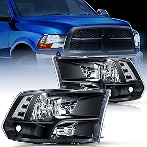Nilight Quad Headlamp Assembly Replacement for 2009-2018 Ram 1500 2500 3500 Pickup - Black Housing, Clear Corner, Clear Lens(Only for Quad Models)