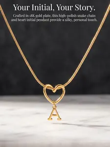 18K Gold Plated Heart Initial Letter Necklace, High Polish Snake Chain with Personalized Alphabet Pendant, Hypoallergenic Waterproof Dainty Custom Jewelry, Elegant Daily Stackable Valentine Birthday Gift for Women
