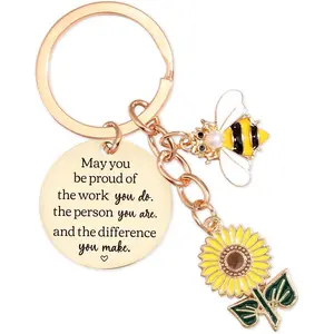 Inspirational Sunflower Bee Keychains Gifts - Motivational Uplifting Quotes Encouragement Appreciation Keychain for Women Men