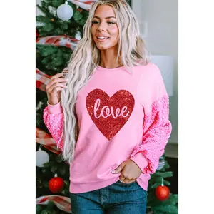 LOVE Heart Sequin Dropped Shoulder Sweatshirt