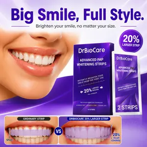 DrBioCare Advanced Purple Teeth Whitening Strips PAP Formula - 20% Bigger Full Coverage - Fast Rinse No Residue Non-Sensitive Mint Teeth Whitening Kit