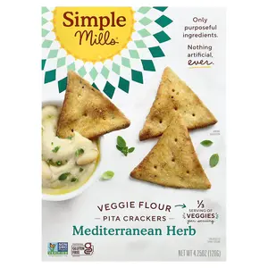 Simple Mills Veggie Flour Pita Crackers, Mediterranean Herb, 4.25 oz (120 g)