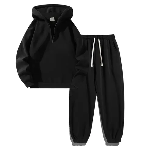 Men's Retro Blush Pink 2-Piece Athletic Tracksuit - Breathable Half-Zip Drawstring Hoodie, Slim-Fit Stretchy Sweatpants with Pockets, Polyester Casual Menswear, Ideal Boyfriend Gift (2 piece sets, mens clothing, streetwear, hoodie and pants set)