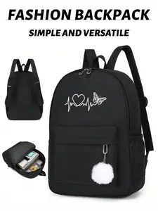 Unisex Casual Butterfly Heart Ecg Print Backpack, Large Capacity Multi-Pocket Travel Bag, Fashionable Short-Trip Shoulder Bag