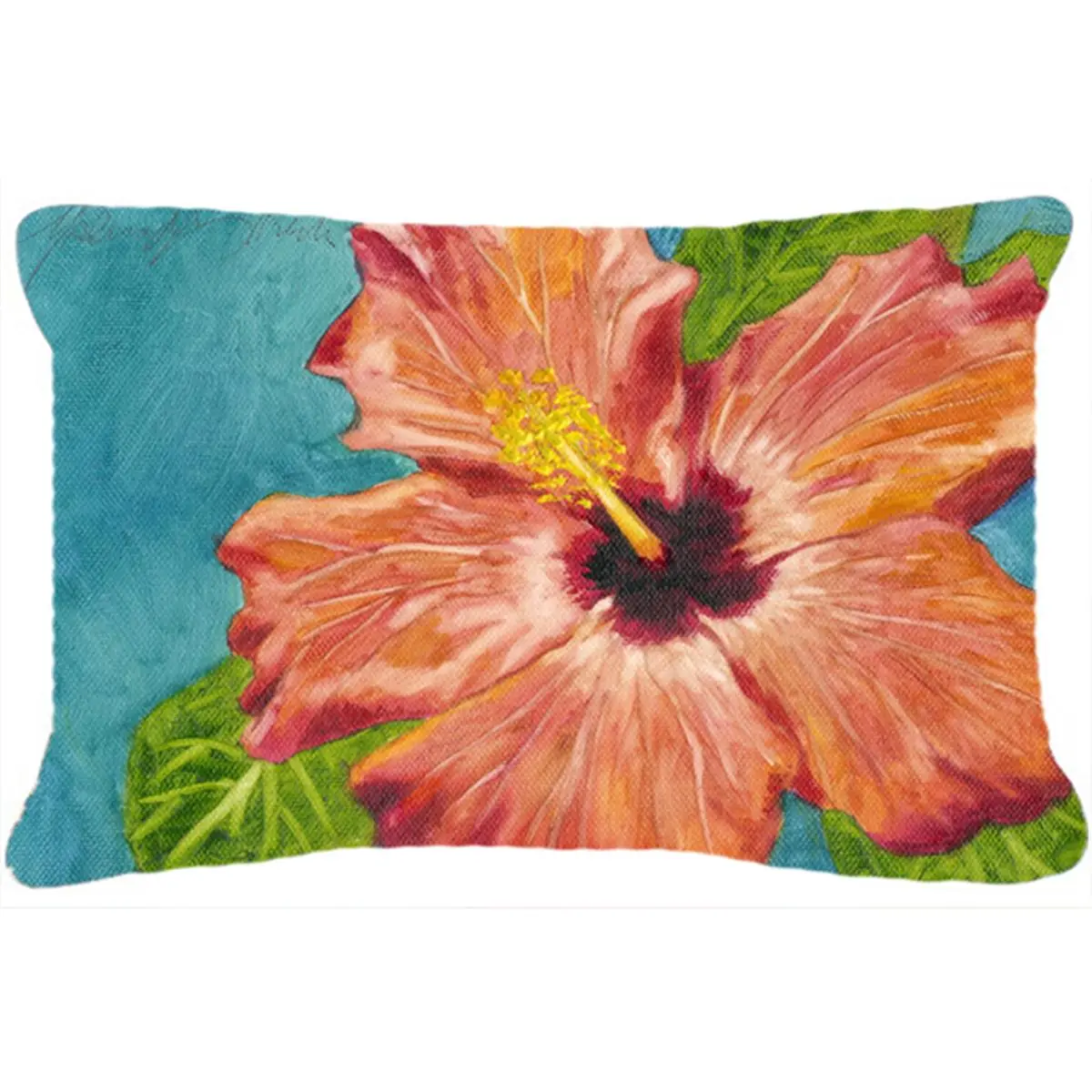 Malenda Trick Coral Hibiscus Heavyweight Fabric Decorative Pillow, 16x3x12 in, Indoor/Outdoor, Fade Resistant, Machine Washable