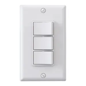 Decorator Triple Rocker Light , Three Single Pole Electrical Paddle , 15A 120V, in-Wall /Off , Self-grounding, Wall Plate is Included, UL Listed (1 Pack, Glossy White)
