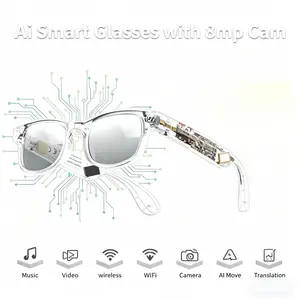 Minimalist Rectangular AI Smart Glasses with 8MP Camera, HD Video Recording, Bluetooth 5.3 Audio, Real-Time Translate, Wireless Touch Controls, Transparent Automatic Wearable Device, Multi-Sports Use, Button Touch Adjustment, Christmas Gift outdoorfun