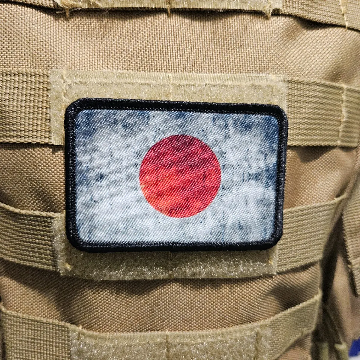 Distressed Japanese flag 2"x3" Morale Patch with Hook and Loop Backing for Clothing and Bags