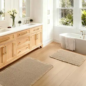 Set of 2 Waffle Bath Mats Boho Non Slip Bath Rugs Washable Rugs Absorbent Waffle Mats Soft Fast Drying Mat for, Tub, 16" x 24" +20" x 32", Brown
