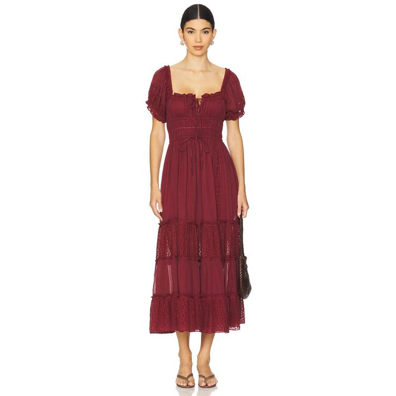 Free People Falling Sun Midi Dress in Syrah