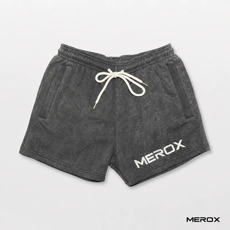MEROX 5-Inch Inseam Black Acid Wash 100% Cotton Gym Shorts - Zipper Pockets, Soft Breathable Shorts Sportswear for Work Out, Running, Sports Fitness